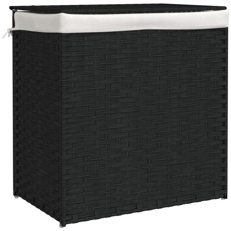 Market - Spalare si intretinere rufe - Uscatoare de rufe si accesorii - Cos de rufe cu 2 sectiuni, negru, 53x35x57 cm, poliratan - Infinity.ro