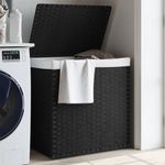 Market - Spalare si intretinere rufe - Uscatoare de rufe si accesorii - Cos de rufe cu 2 sectiuni, negru, 53x35x57 cm, poliratan - Infinity.ro