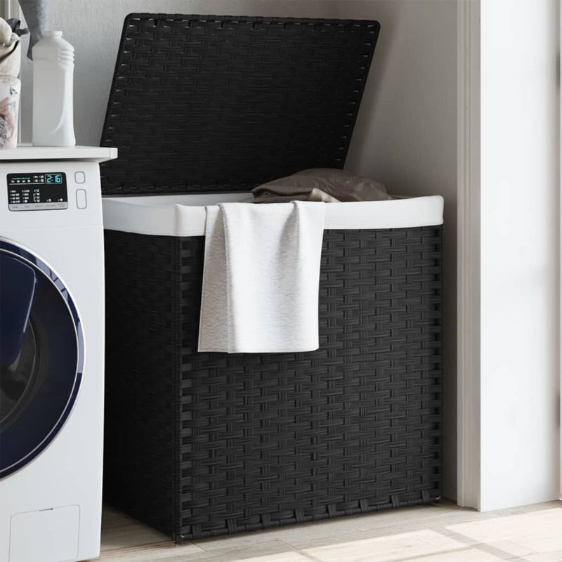 Market - Spalare si intretinere rufe - Uscatoare de rufe si accesorii - Cos de rufe cu 2 sectiuni, negru, 53x35x57 cm, poliratan - Infinity.ro