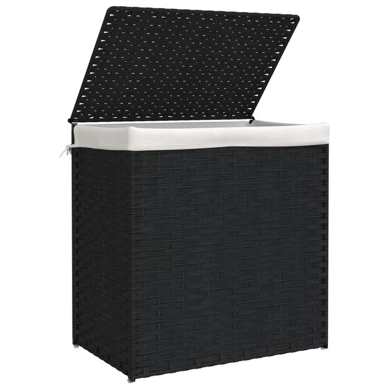 Market - Spalare si intretinere rufe - Uscatoare de rufe si accesorii - Cos de rufe cu 2 sectiuni, negru, 53x35x57 cm, poliratan - Infinity.ro