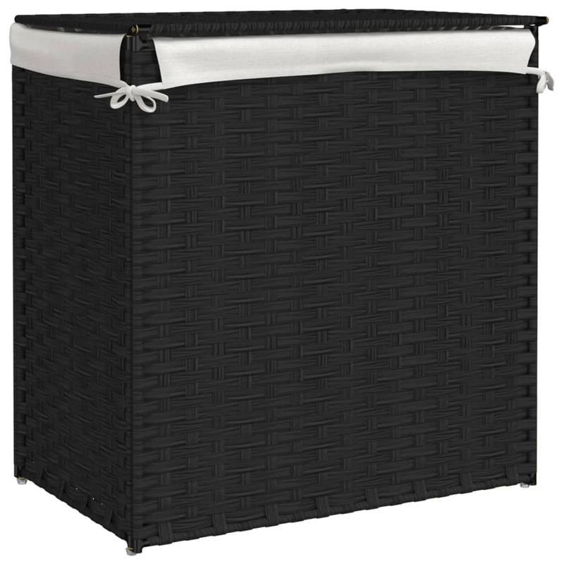 Market - Spalare si intretinere rufe - Uscatoare de rufe si accesorii - Cos de rufe cu 2 sectiuni, negru, 53x35x57 cm, poliratan - Infinity.ro