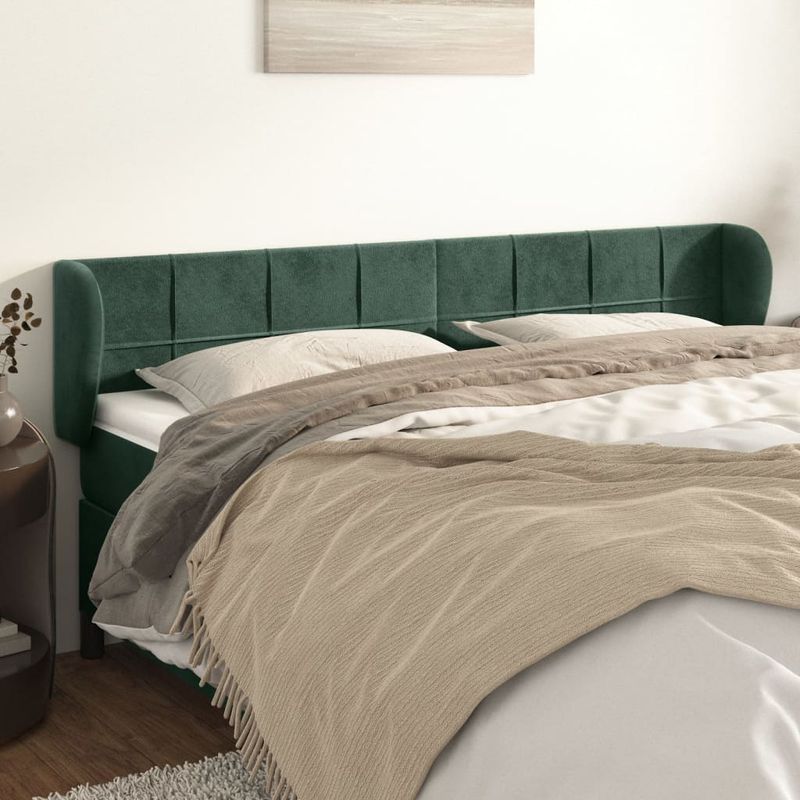 Casa si Gradina - Mobilier - Paturi si accesorii - Accesorii paturi - Tablie de pat cu aripioare verde inchis 163x23x78/88 cm catifea - Infinity.ro