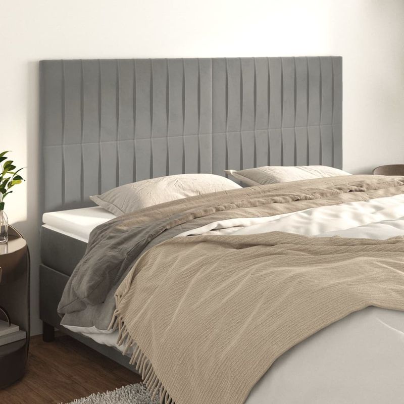 Casa si Gradina - Mobilier - Paturi si accesorii - Accesorii paturi - Tablii de pat, 4 buc, gri deschis, 80x5x78/88 cm, catifea - Infinity.ro