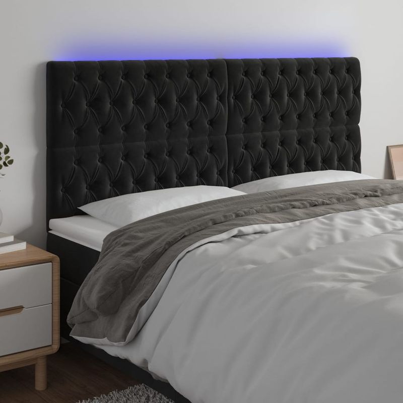Casa si Gradina - Mobilier - Paturi si accesorii - Accesorii paturi - Tablie de pat cu LED, negru, 180x7x118/128 cm, catifea - Infinity.ro