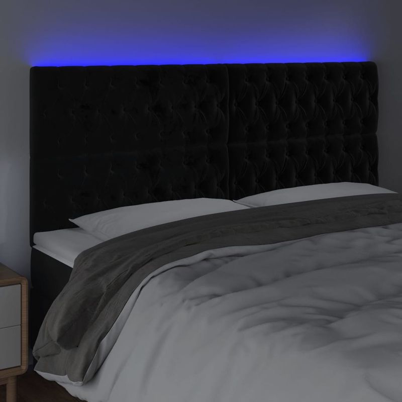 Casa si Gradina - Mobilier - Paturi si accesorii - Accesorii paturi - Tablie de pat cu LED, negru, 180x7x118/128 cm, catifea - Infinity.ro