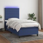 Casa si Gradina - Mobilier - Paturi si accesorii - Paturi - Pat cu arcuri, saltea si LED, albastru, 90x200 cm, textil - Infinity.ro