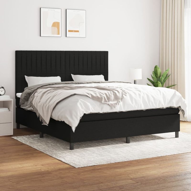 Casa si Gradina - Mobilier - Paturi si accesorii - Paturi - Pat box spring cu saltea, negru, 160x200 cm, textil - Infinity.ro