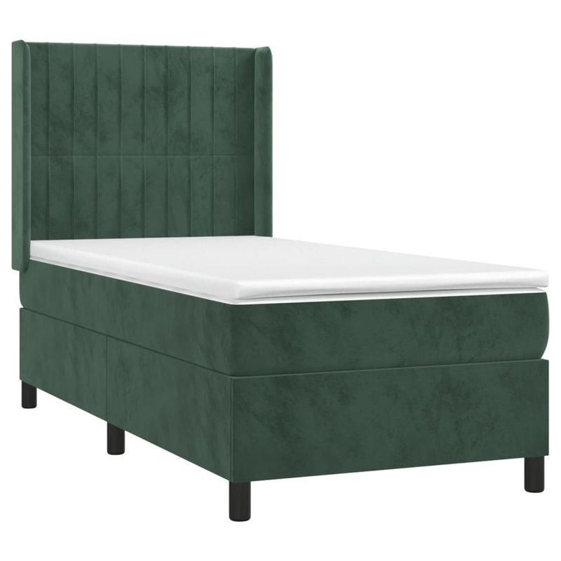 Casa si Gradina - Mobilier - Paturi si accesorii - Paturi - Pat continental cu saltea si LED verde inchis 80x200 cm catifea - Infinity.ro