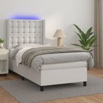 Casa si Gradina - Mobilier - Paturi si accesorii - Paturi - Pat continental cu saltea & LED, alb, 90x200 cm, piele eco - Infinity.ro