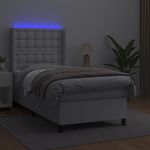 Casa si Gradina - Mobilier - Paturi si accesorii - Paturi - Pat continental cu saltea & LED, alb, 90x200 cm, piele eco - Infinity.ro