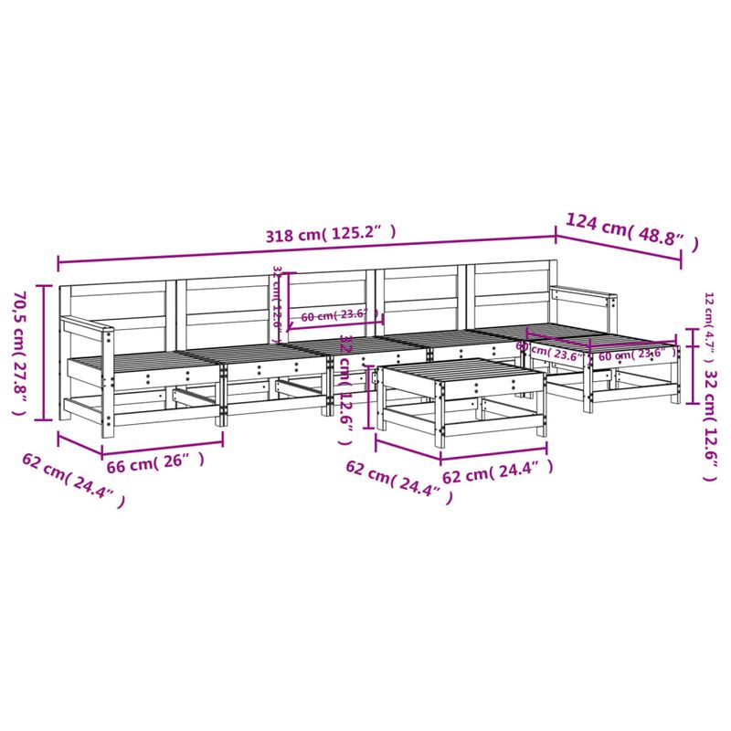Casa si Gradina - Gradina si terasa - Mobilier exterior - Seturi mobila gradina - Set mobilier de gradina, 7 piese, lemn de pin tratat - Infinity.ro