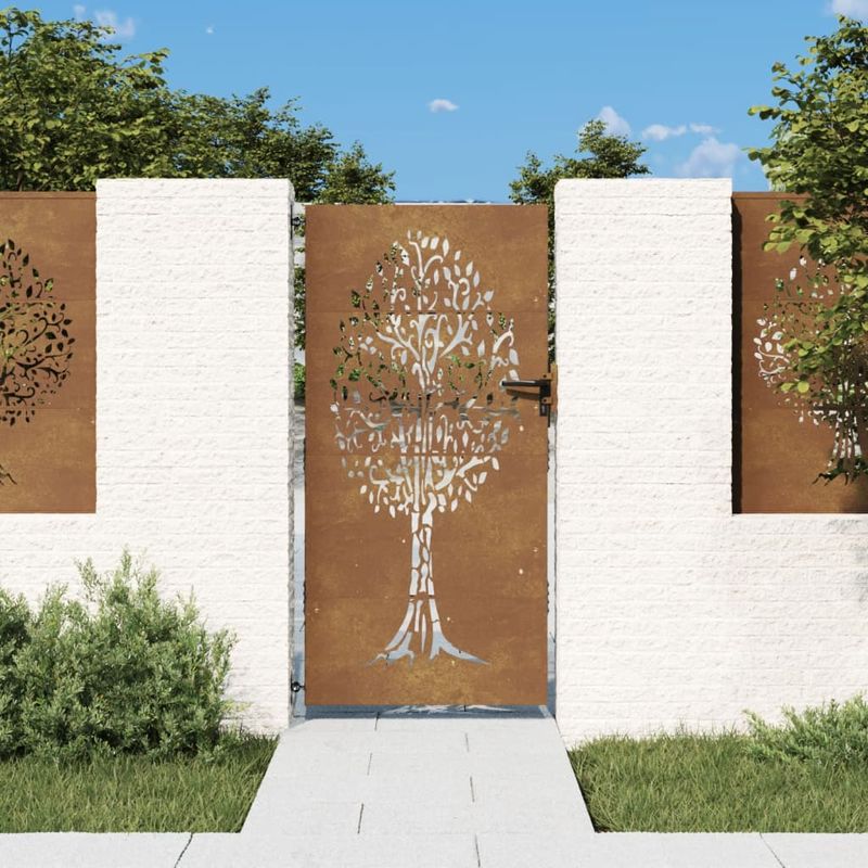 Casa si Gradina - Gradina si terasa - Garduri, panouri si accesorii - Poarta pentru gradina, 85x200 cm, otel corten, model copac - Infinity.ro