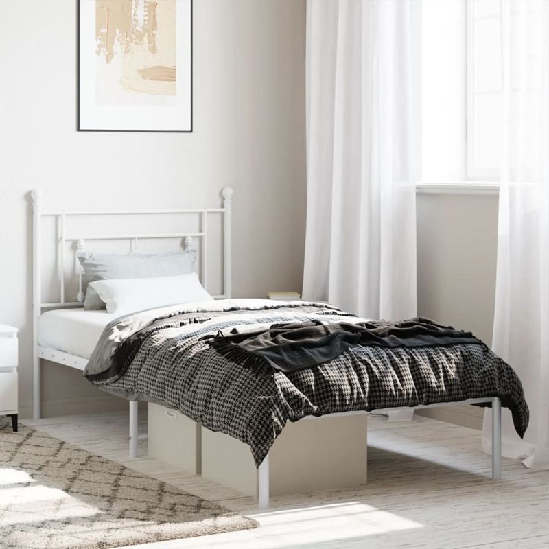 Casa si Gradina - Mobilier - Paturi si accesorii - Paturi - Cadru de pat din metal cu tablie, alb, 100x200 cm - Infinity.ro