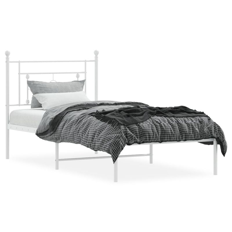Casa si Gradina - Mobilier - Paturi si accesorii - Paturi - Cadru de pat din metal cu tablie, alb, 100x200 cm - Infinity.ro