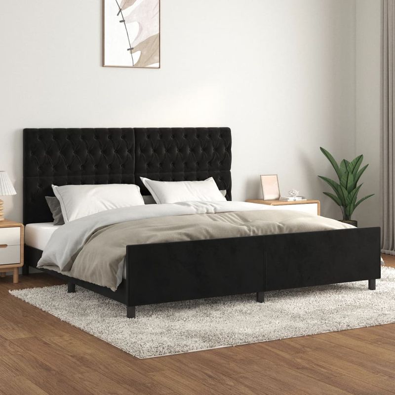 Casa si Gradina - Mobilier - Paturi si accesorii - Paturi - Cadru de pat cu tablie, negru, 200x200 cm, catifea - Infinity.ro