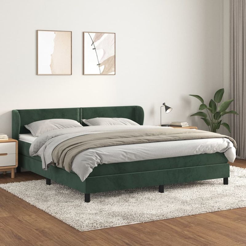 Casa si Gradina - Mobilier - Paturi si accesorii - Paturi - Pat box spring cu saltea, verde inchis, 180x200 cm, catifea - Infinity.ro