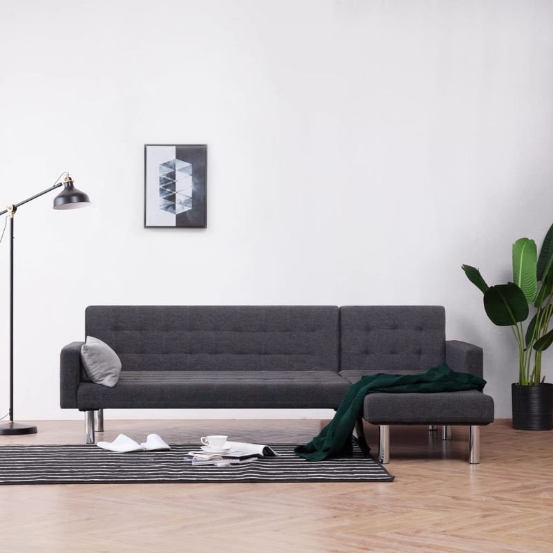 Casa si Gradina - Mobilier - Canapele si coltare - Canapele - Canapea extensibila in forma de L, gri inchis, poliester - Infinity.ro