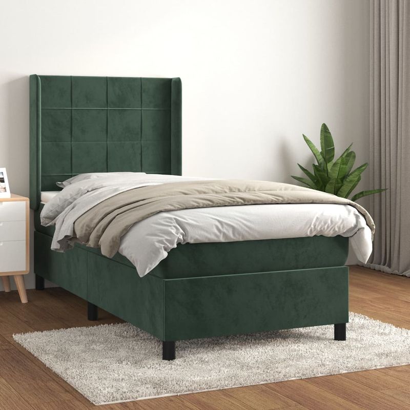 Casa si Gradina - Mobilier - Paturi si accesorii - Paturi - Pat box spring cu saltea, verde inchis, 80x200 cm, catifea - Infinity.ro