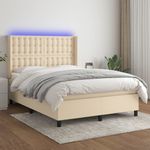 Casa si Gradina - Mobilier - Paturi si accesorii - Paturi - Pat cu arcuri, saltea si LED, crem, 140x190 cm, textil - Infinity.ro