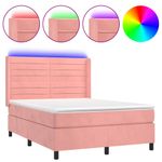 Casa si Gradina - Mobilier - Paturi si accesorii - Paturi - Pat cu arcuri, cu saltea si LED, roz, 140x190 cm catifea - Infinity.ro