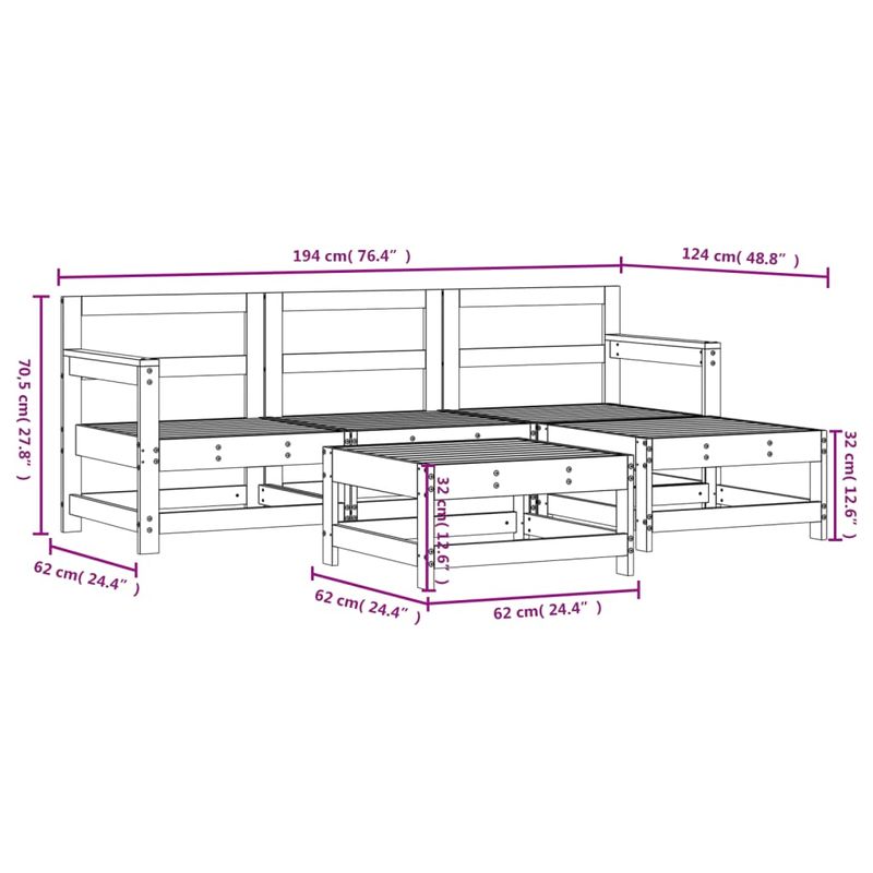 Casa si Gradina - Gradina si terasa - Mobilier exterior - Seturi mobila gradina - Set mobilier relaxare de gradina 5 piese lemn masiv de pin - Infinity.ro