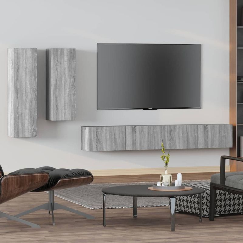 Casa si Gradina - Mobilier - Seturi de mobilier - Seturi living - Set dulapuri TV, 4 piese, gri sonoma, lemn prelucrat - Infinity.ro