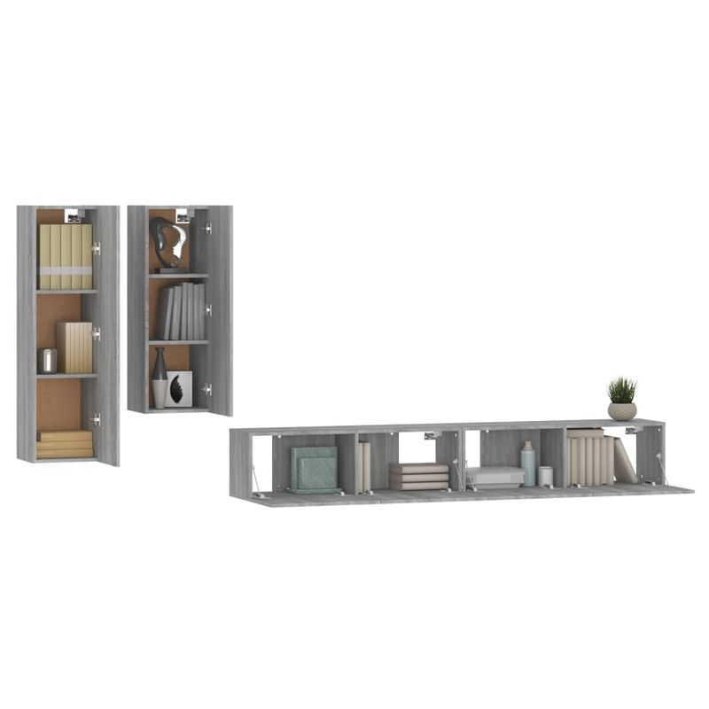 Casa si Gradina - Mobilier - Seturi de mobilier - Seturi living - Set dulapuri TV, 4 piese, gri sonoma, lemn prelucrat - Infinity.ro