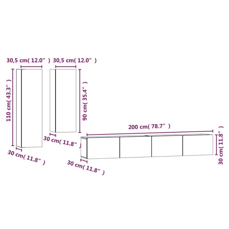 Casa si Gradina - Mobilier - Seturi de mobilier - Seturi living - Set dulapuri TV, 4 piese, gri sonoma, lemn prelucrat - Infinity.ro