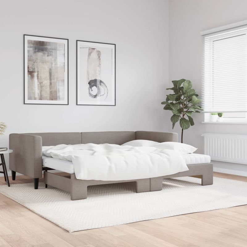 Casa si Gradina - Mobilier - Paturi si accesorii - Paturi - Pat de zi cu extensie si saltele, gri taupe, 90x200 cm, textil - Infinity.ro