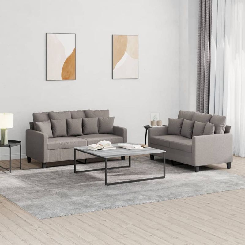 Casa si Gradina - Mobilier - Canapele si coltare - Canapele - Set de canapea cu perne, 2 piese, gri taupe, material textil - Infinity.ro