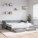 Casa si Gradina - Mobilier - Paturi si accesorii - Paturi - Pat de zi cu extensie si sertare, gri deschis, 90x190cm, textil - Infinity.ro