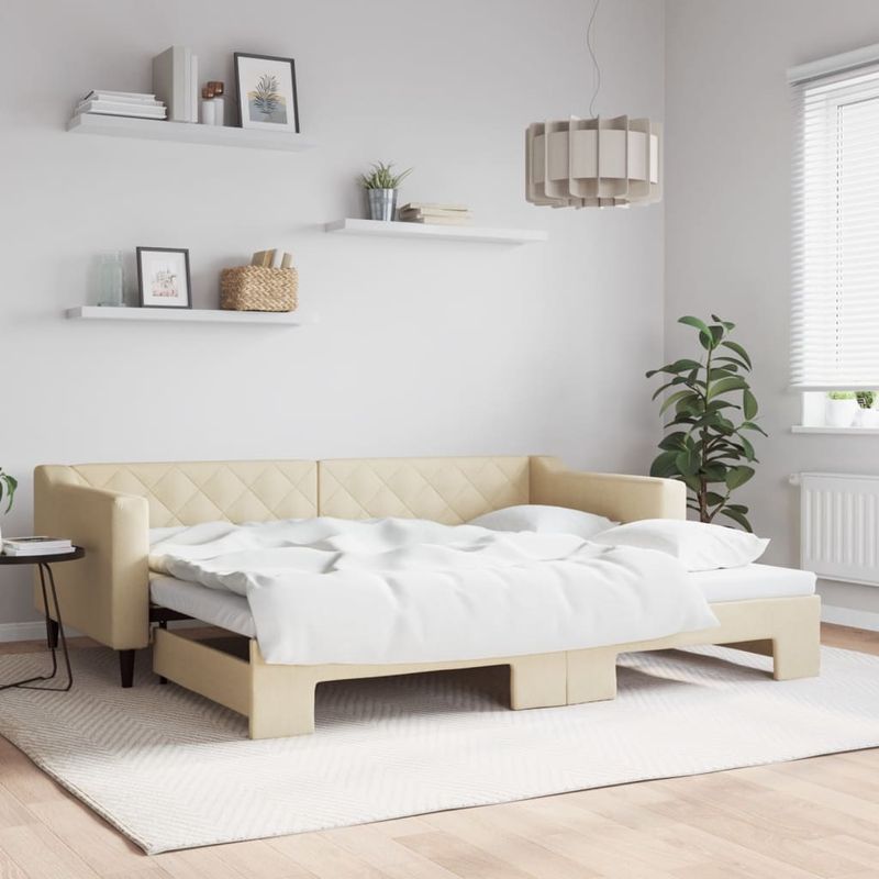 Casa si Gradina - Mobilier - Paturi si accesorii - Paturi - Pat de zi cu extensie, crem, 90x200 cm, textil - Infinity.ro