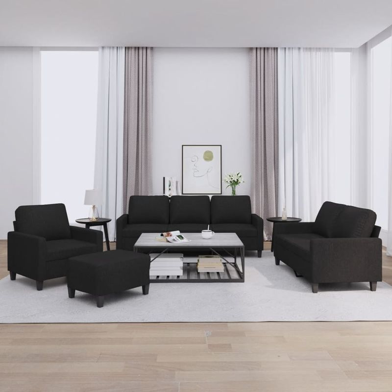 Casa si Gradina - Mobilier - Seturi de mobilier - Seturi living - Set de canapele cu perne, 4 piese, negru, textil - Infinity.ro
