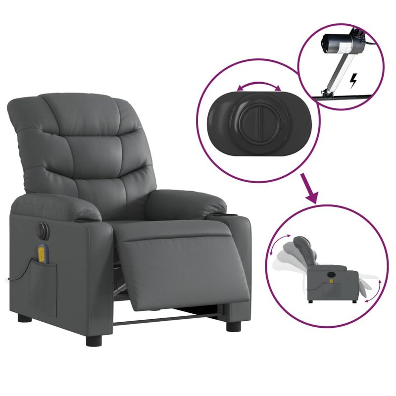 Ingrijire personala si Cosmetice - Sanatate si wellness - Articole wellness - Fotolii de masaj - Fotoliu de masaj electric rabatabil, gri, piele ecologica - Infinity.ro