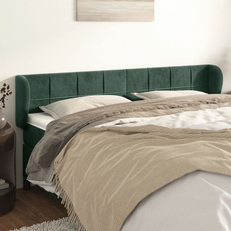 Casa si Gradina - Mobilier - Paturi si accesorii - Accesorii paturi - Tablie de pat cu aripioare verde inchis 183x23x78/88 cm catifea - Infinity.ro