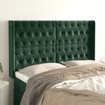 Casa si Gradina - Mobilier - Paturi si accesorii - Accesorii paturi - Tablie pat cu aripioare verde inchis 163x16x118/128 cm catifea - Infinity.ro