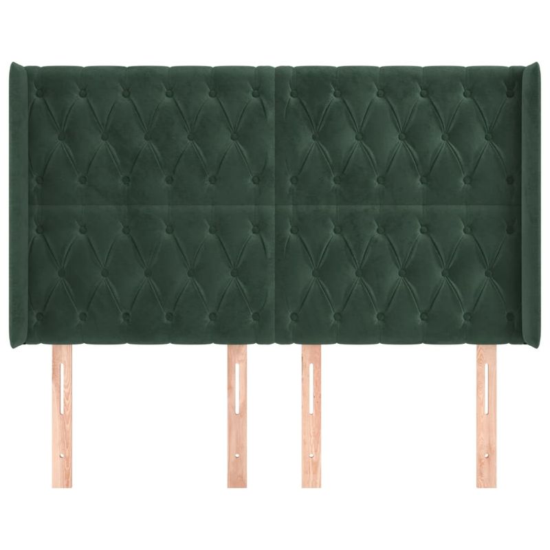Casa si Gradina - Mobilier - Paturi si accesorii - Accesorii paturi - Tablie pat cu aripioare verde inchis 163x16x118/128 cm catifea - Infinity.ro