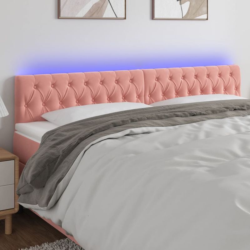 Casa si Gradina - Mobilier - Paturi si accesorii - Accesorii paturi - Tablie de pat cu LED, roz, 180x7x78/88 cm, catifea - Infinity.ro