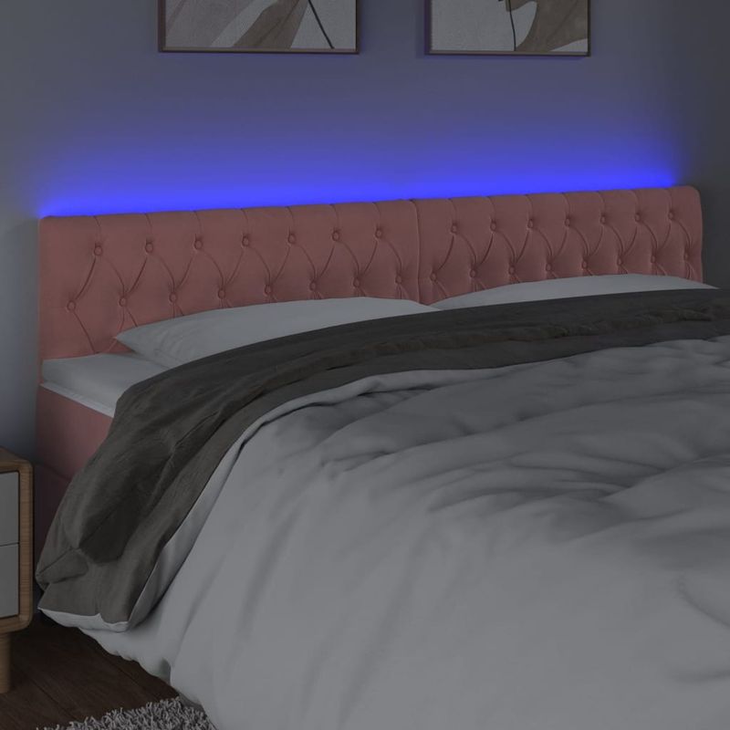 Casa si Gradina - Mobilier - Paturi si accesorii - Accesorii paturi - Tablie de pat cu LED, roz, 180x7x78/88 cm, catifea - Infinity.ro