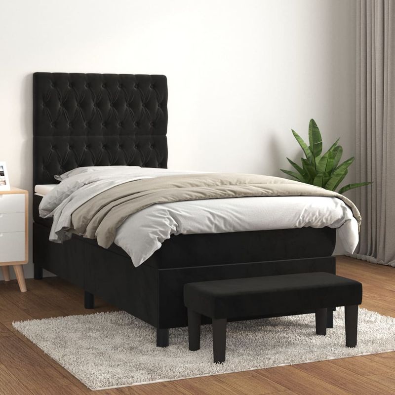 Casa si Gradina - Mobilier - Paturi si accesorii - Paturi - Pat box spring cu saltea, negru, 90x190 cm, catifea - Infinity.ro