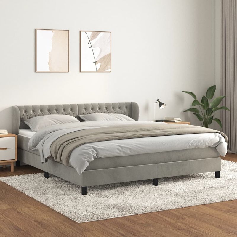 Casa si Gradina - Mobilier - Paturi si accesorii - Paturi - Pat box spring cu saltea, gri deschis, 180x200 cm, catifea - Infinity.ro