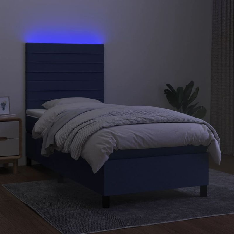 Casa si Gradina - Mobilier - Paturi si accesorii - Paturi - Pat cu arcuri, saltea si LED, albastru, 90x190 cm, textil - Infinity.ro