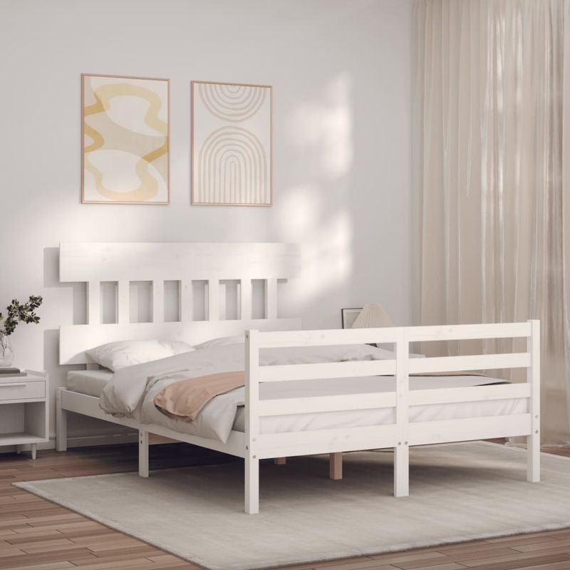 Casa si Gradina - Mobilier - Paturi si accesorii - Paturi - Cadru de pat cu tablie single mic, alb, 120x200 cm, lemn masiv - Infinity.ro