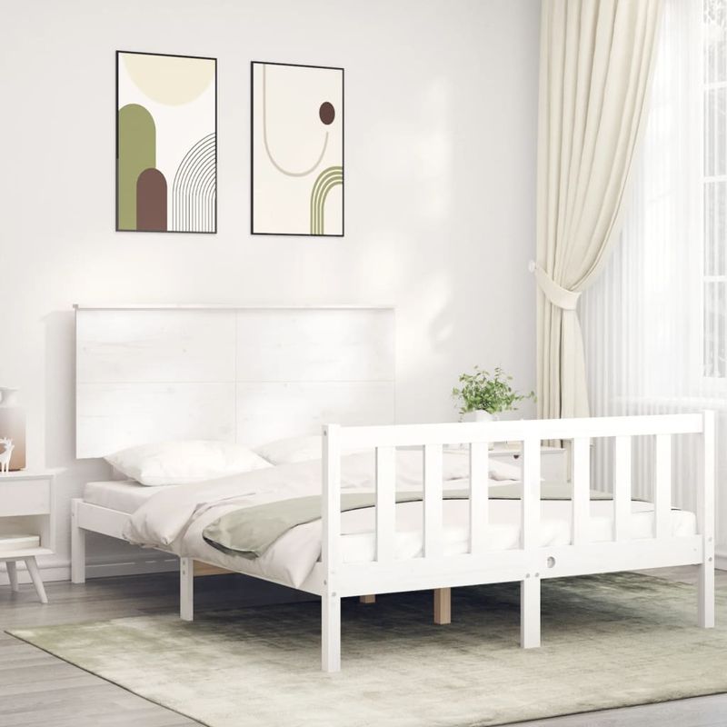 Casa si Gradina - Mobilier - Paturi si accesorii - Paturi - Cadru de pat cu tablie single mic, alb, 140x200 cm, lemn masiv - Infinity.ro