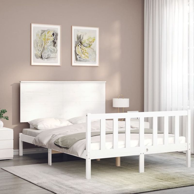 Casa si Gradina - Mobilier - Paturi si accesorii - Paturi - Cadru de pat cu tablie single mic, alb, 140x200 cm, lemn masiv - Infinity.ro