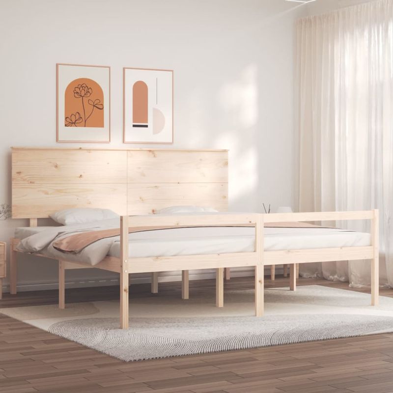 Casa si Gradina - Mobilier - Paturi si accesorii - Paturi - Cadru de pat senior cu tablie single mic, 200x200 cm, lemn masiv - Infinity.ro