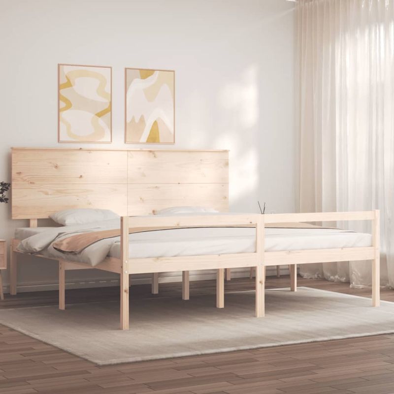 Casa si Gradina - Mobilier - Paturi si accesorii - Paturi - Cadru de pat senior cu tablie single mic, 200x200 cm, lemn masiv - Infinity.ro