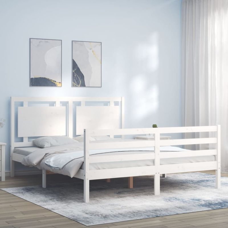Casa si Gradina - Mobilier - Paturi si accesorii - Paturi - Cadru de pat cu tablie single mic, alb, 160x200 cm, lemn masiv - Infinity.ro