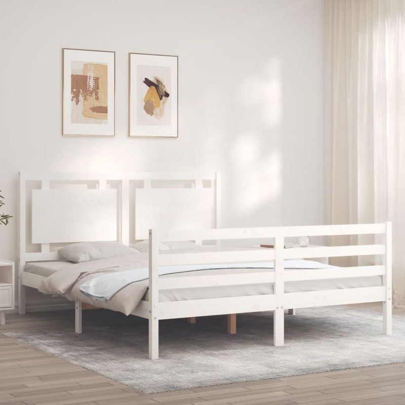 Casa si Gradina - Mobilier - Paturi si accesorii - Paturi - Cadru de pat cu tablie single mic, alb, 160x200 cm, lemn masiv - Infinity.ro