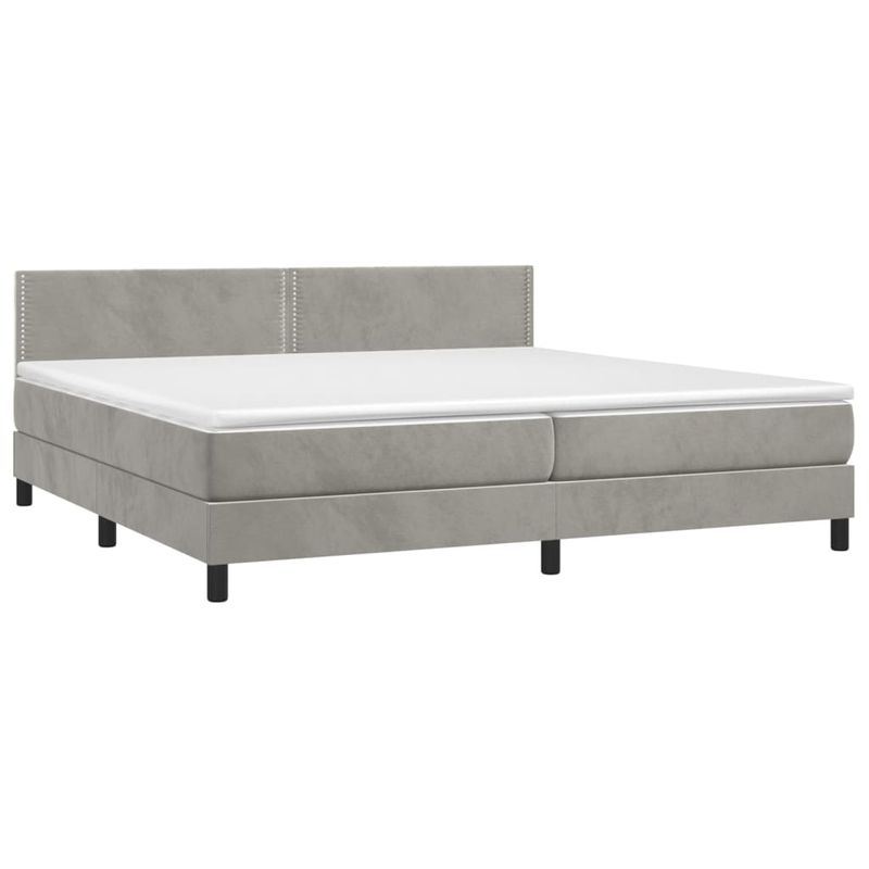 Casa si Gradina - Mobilier - Paturi si accesorii - Paturi - Pat continental cu saltea, gri deschis, 200x200 cm, catifea - Infinity.ro